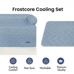 Frostcore™ Cooling Couch Cover Dog Bed and Cooling Mat Set - Hearts Ash Blue