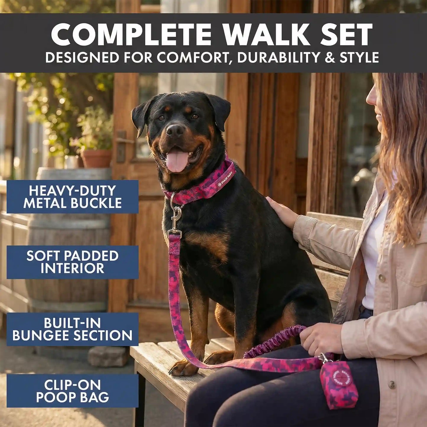 Comfort Control Collar and Multipurpose Leash Set - Fuchsia Camo