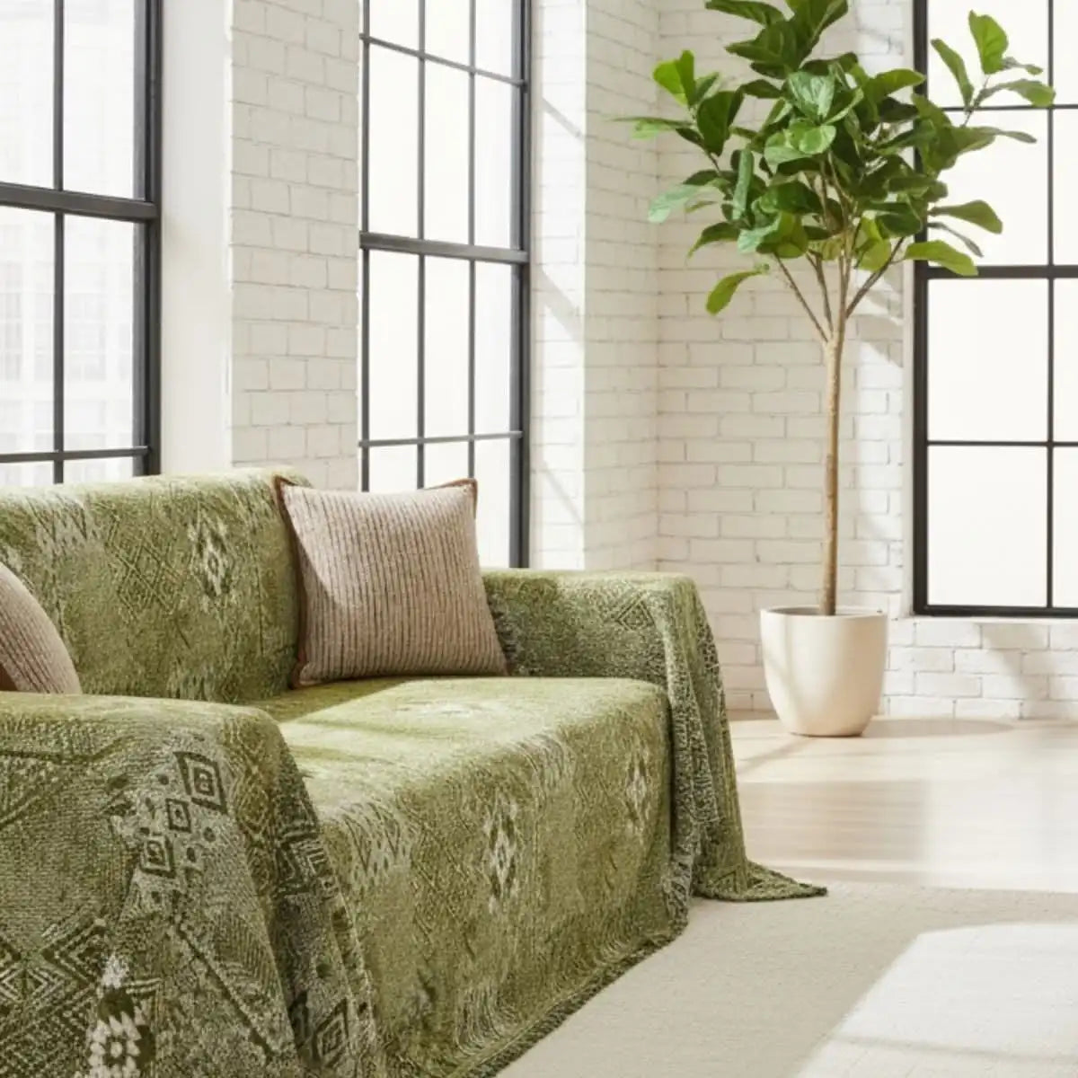 Pet Couch Cover - Rustic Bohemian Green
